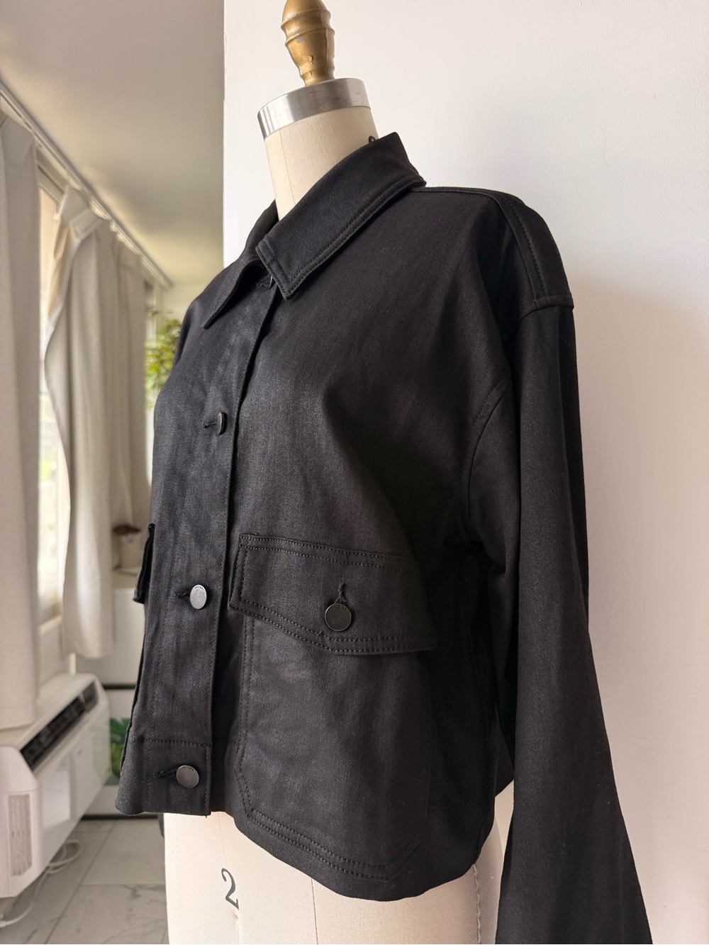 DL1961 Tilda “Shirt” Jacket Boxy Fit in the "Black Coated" finish XS